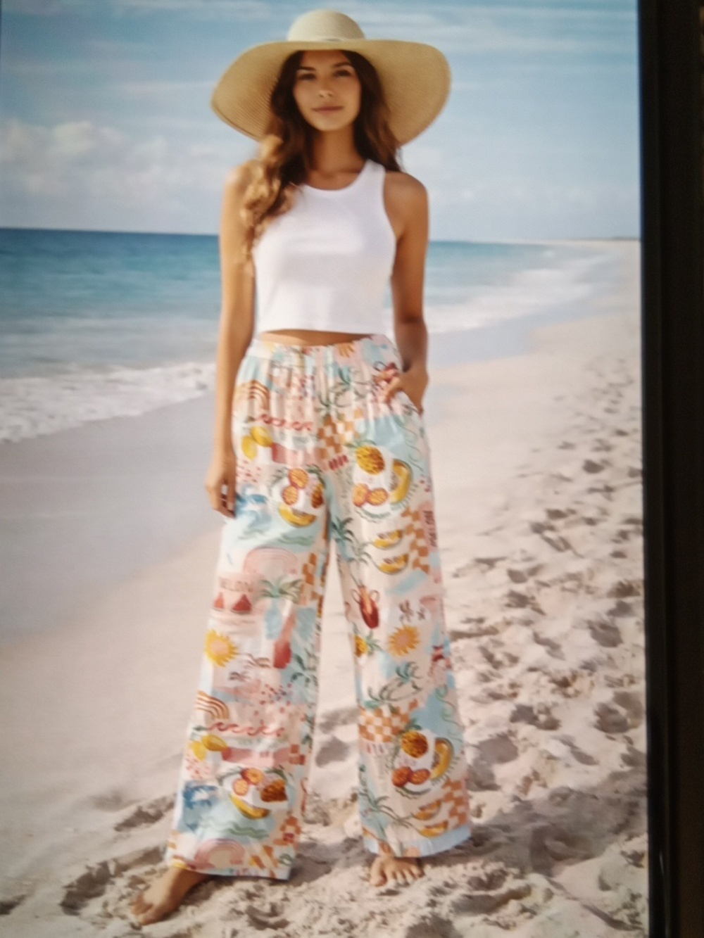 Paper Heart Wideleg Tropical Fruit Print Art To Wear Vacation Beach Womens Small